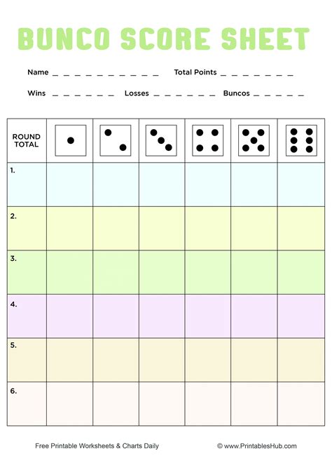 Bunco Score Sheets Examples